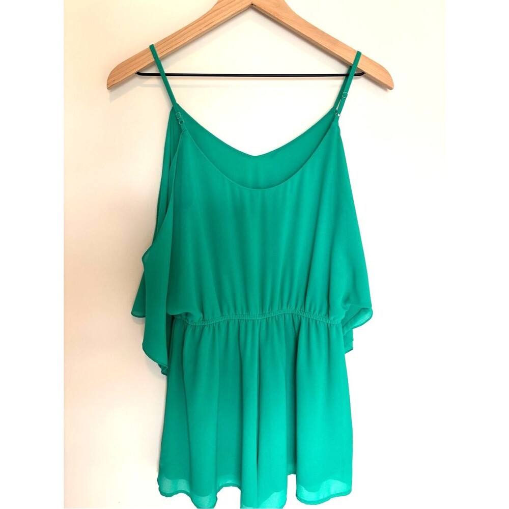 Naked Zebra Open Shoulder Festival Romper Emerald Teal Cold Shoulder Boho Size S - Picture 2 of 5
